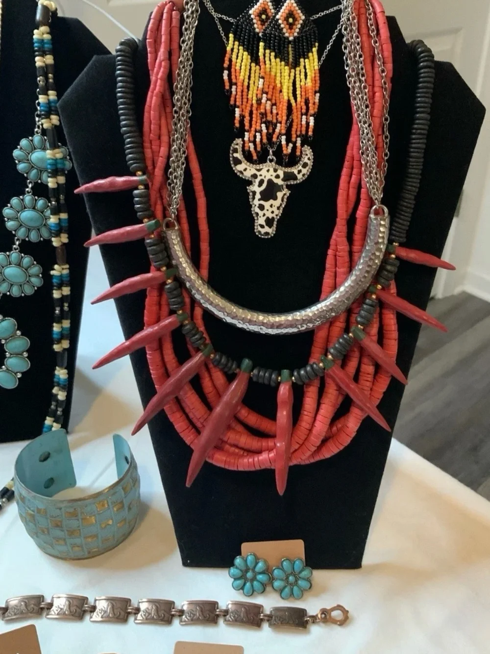 Southwestern Sculpture with Fashion Jewelry Mixed Lot 55+Pcs